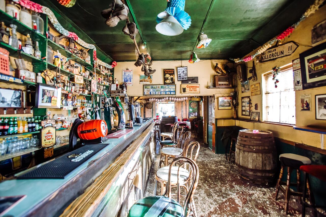 Guests gathered around the bar in The Shanty