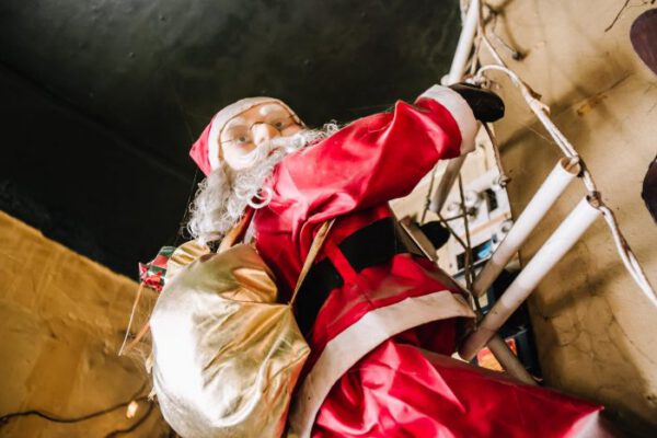 A Santa Claus figure among the pub’s year-round decorations